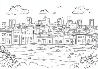 Line Art Cityscape: Desert Oasis