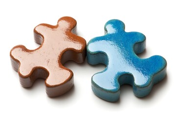 Fototapeta premium Interlocking Human-Shaped Puzzle Pieces: Brown and Blue, Connection Concept.