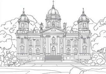 Naklejka premium Architectural Sketch of a Grand Building