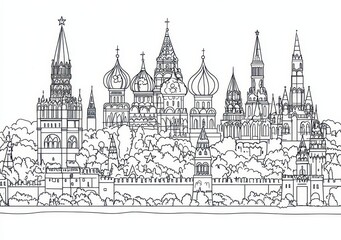 Naklejka premium Moscow Kremlin Line Drawing