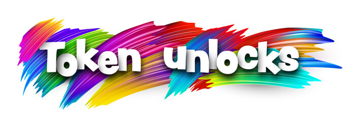 Colorful Token Unlocks text over vibrant brushstroke art. Vector illustration ideal for blockchain, DeFi, and crypto timelines.