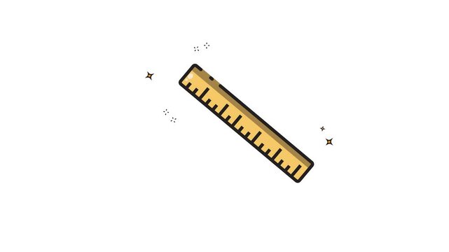 Animated ruler icon with a black outline suitable for educational and office design projects, school supplies, stationery branding, and measurement concepts.