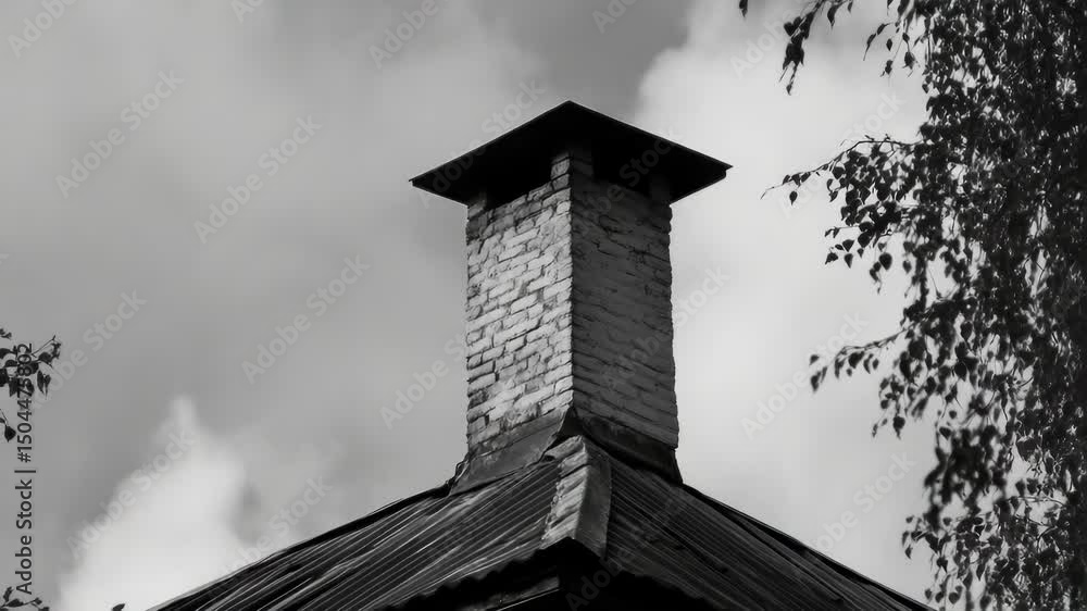 Poster a classic black and white photograph of a chimney, perfect for adding a touch of nostalgia to your p