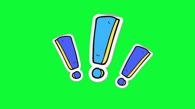 4K Animated Exclamation Mark Symbol Video Dynamic Alert & Attention Icon for Important Messages & Notifications, Green Screen Chroma Key