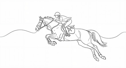 Obraz premium Equestrian rider jumping on a horse with flowing lines in minimalist design