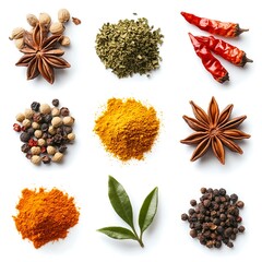 Aromatic Spices Seasonings Set Powder On Clear White Background