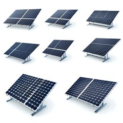 Array Of Solar Panels In Different Angles On Clear White Background