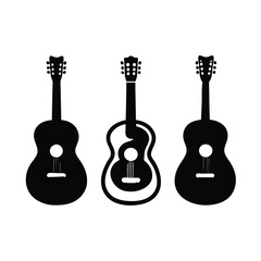 Silhouette of guitars, Set of black and white acoustic guitars