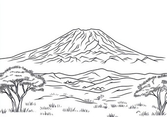 Majestic Volcano Landscape Sketch