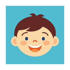 Happy smiling cartoon boy face with blue background vector illustration for design