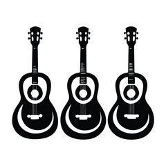 Naklejka premium Silhouette of guitars, Set of black and white acoustic guitars