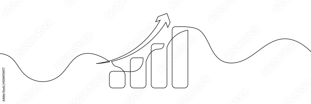 Aufkleber growing graph in continuous line drawing style. line art business chart icon. vector illustration. a