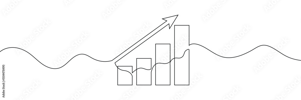 Aufkleber growing graph in continuous line drawing style. line art business chart icon. vector illustration. a