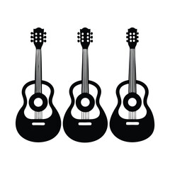 Naklejka premium Silhouette of guitars, Set of black and white acoustic guitars