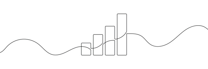 Growing graph in continuous line drawing style. Line art business chart icon. Vector illustration. Abstract background