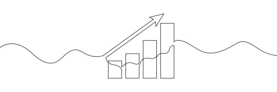 Growing graph in continuous line drawing style. Line art business chart icon. Vector illustration. Abstract background