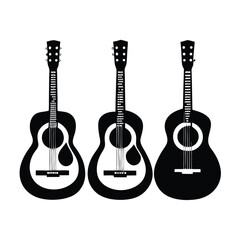 Obraz premium Silhouette of guitars, Set of black and white acoustic guitars