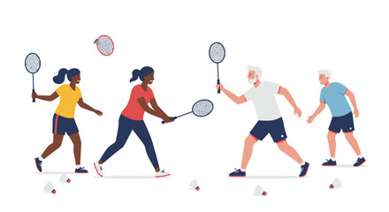 Diverse Group Playing Badminton Enjoying Active Recreation and Friendly Competition