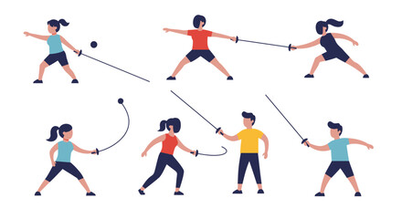Fototapeta premium Fencing Athletes in Action Diverse Poses and Techniques Illustrated
