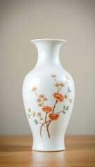 white vase sitting on top of a wooden table