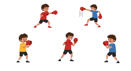 Young Boxers in Action Diverse Poses and Outfits