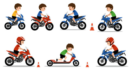 Cartoon Children Riding Motorcycles and Scooter with Safety Cones © Basecamp