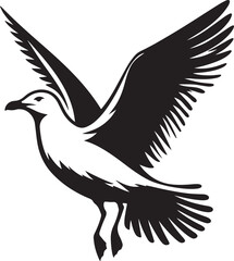 Obraz premium Gull Black Silhouette Vector, Seabird Clipart & Coastal Flying Bird Design