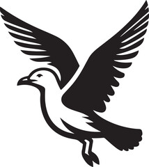 Obraz premium Gull Black Silhouette Vector, Seabird Clipart & Coastal Flying Bird Design