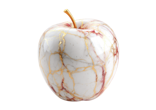 luxury marble apple surreal fruit object isolated on white or transparent PNG