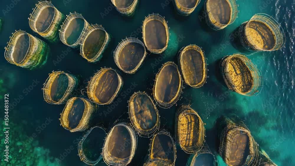 Poster A group of boats floating on the surface of a body of water, suitable for use in images about transportation, leisure activities or aquatic environments