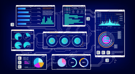 Obraz premium Business nation charts on dashboard display with connecting lines between countries. Concept of global trade, international economics, data analytics, and worldwide business relations.