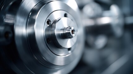 Fototapeta premium Polished metal machinery components in abstract close-up, showcasing precision engineering and industrial elegance.