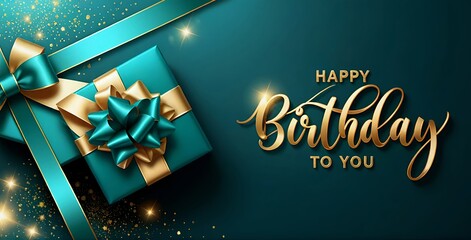 Happy birthday gift box present ribbon gold luxury celebration party design