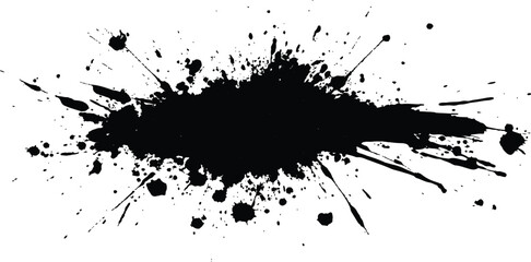 Abstract black in splash, paint, brush strokes, stain grunge isolated on white background,	