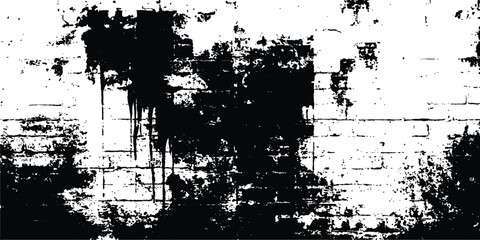 Black and white Old grungy brick wall texture background. Vector black and white brick wall grange texture. Texture of a brick wall with cracks and scratches which can be used as a background