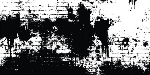 Black and white Old grungy brick wall texture background. Vector black and white brick wall grange texture. Texture of a brick wall with cracks and scratches which can be used as a background