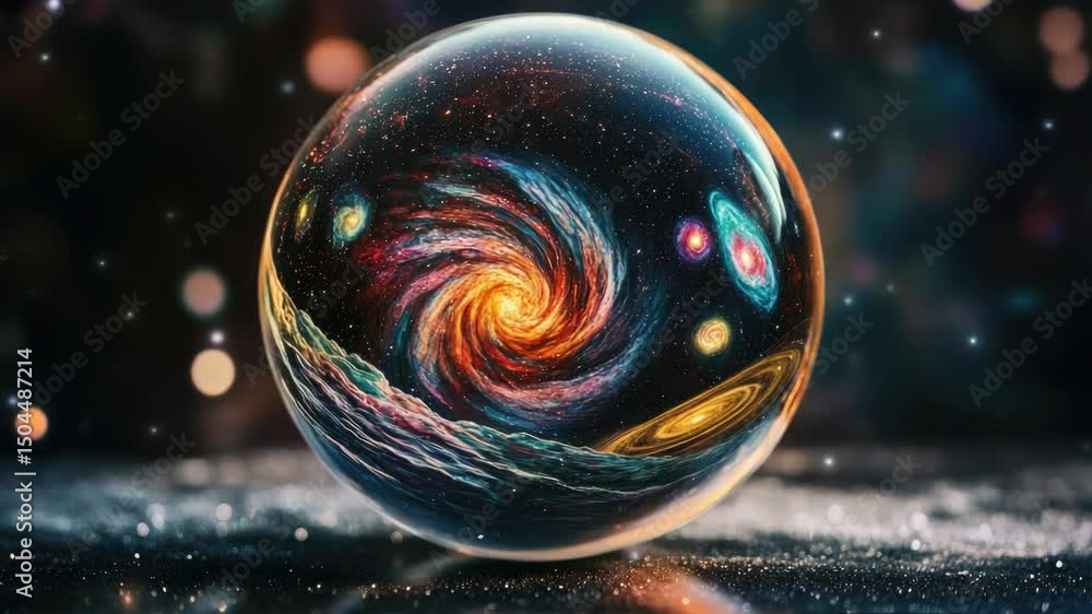 Poster a close-up of a glass ball with a spiral design on its surface