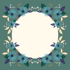 Circular frame with floral decorations around it in watercolor style