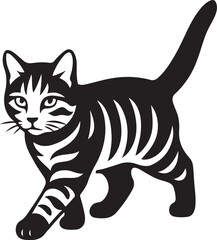 Walking kitten black and white style, Stylish kitten silhouette in motion