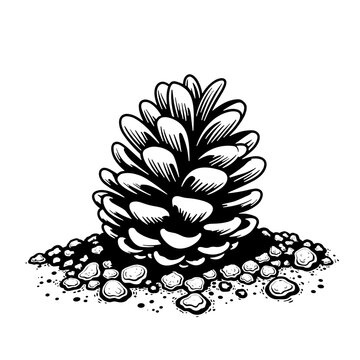 black and white pine cone on ground clip art preview