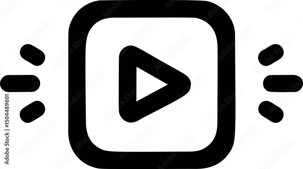 Aufkleber play button icon with bold edges and decorative lines for media concept. vector illustration