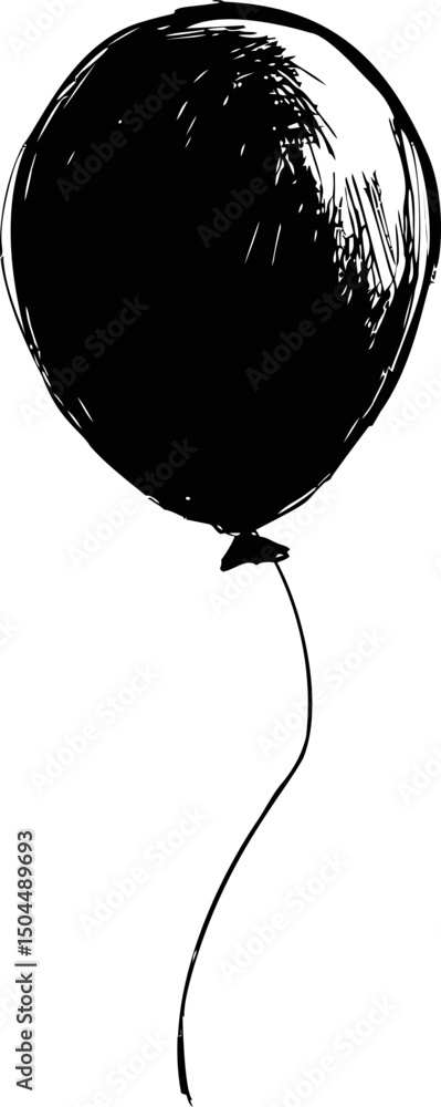 Aufkleber black and white sketch of a single balloon with string. vector illustration