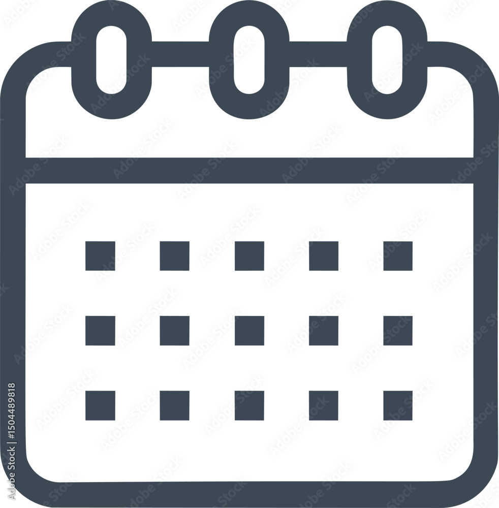 Poster simple icon of a calendar with grid layout and ring binding in gray scale concept. vector illustrati
