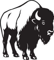 Powerful bison silhouette black and white, Majestic buffalo illustration simple design