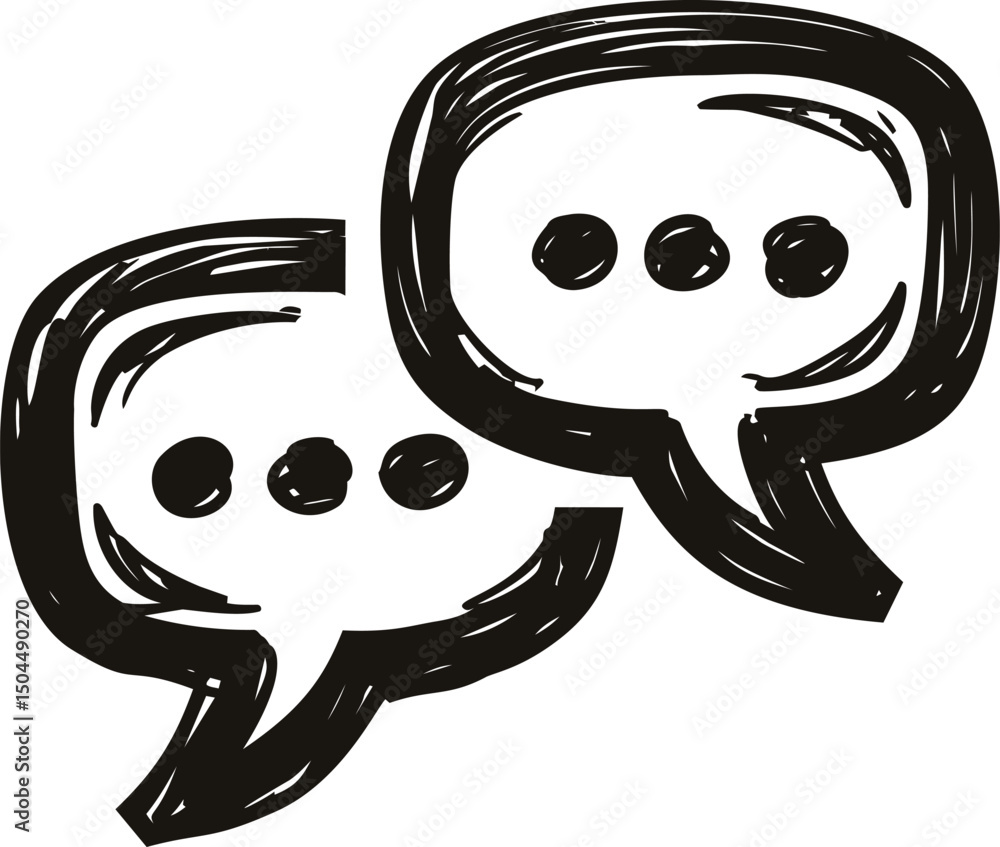 Aufkleber black and white sketch of overlapping chat bubbles symbolizing conversation. vector illustration