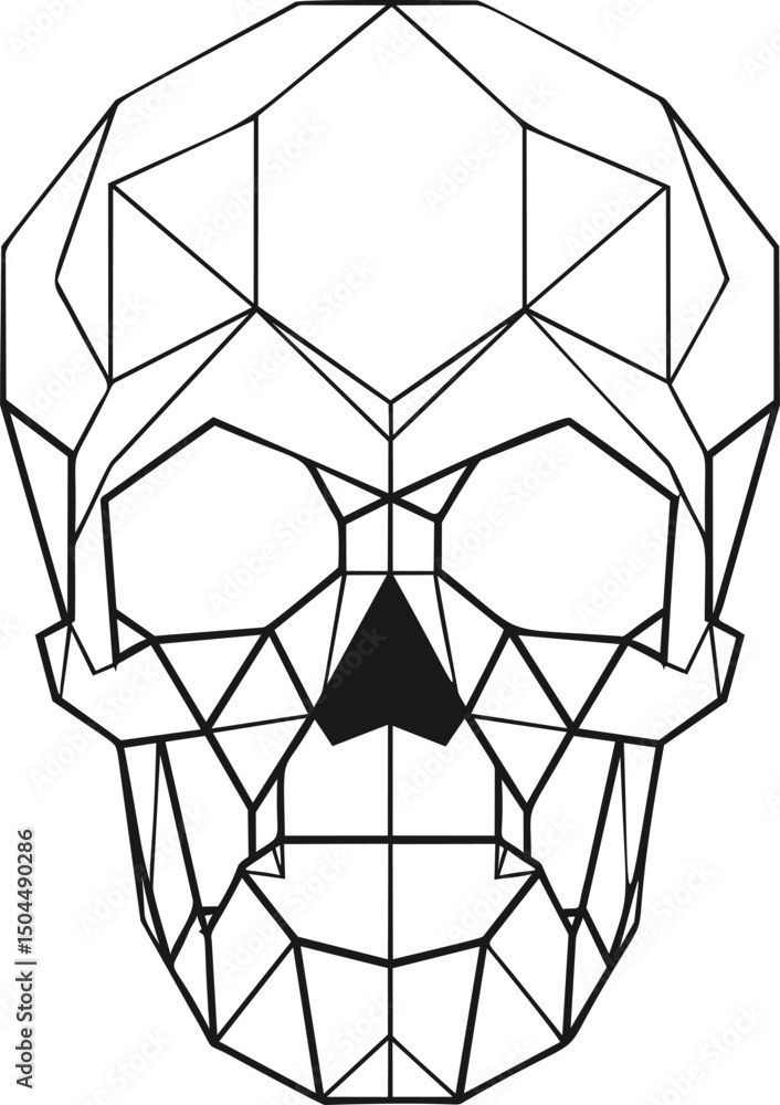 Poster Geometric black and white polygonal skull with abstract lines and shapes. Vector illustration