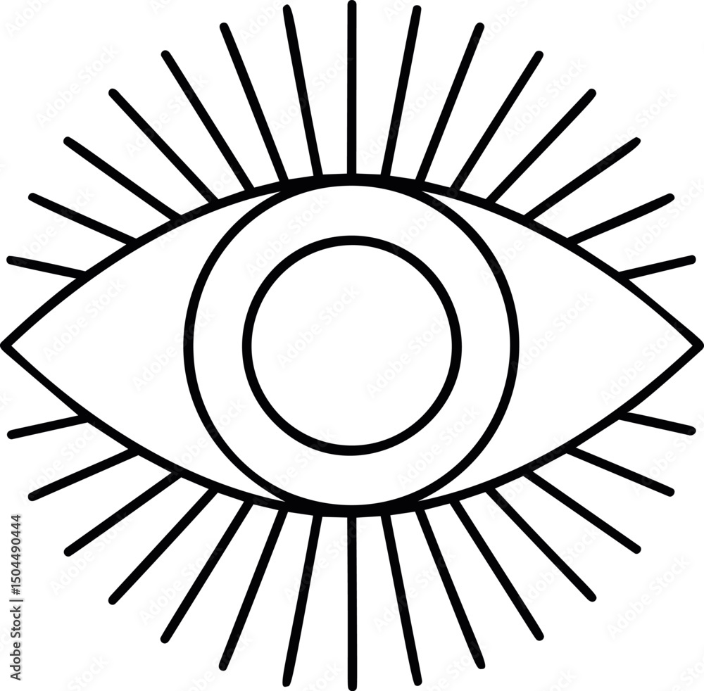 Aufkleber Outline of an abstract eye with radiating lines in black. Vector illustration