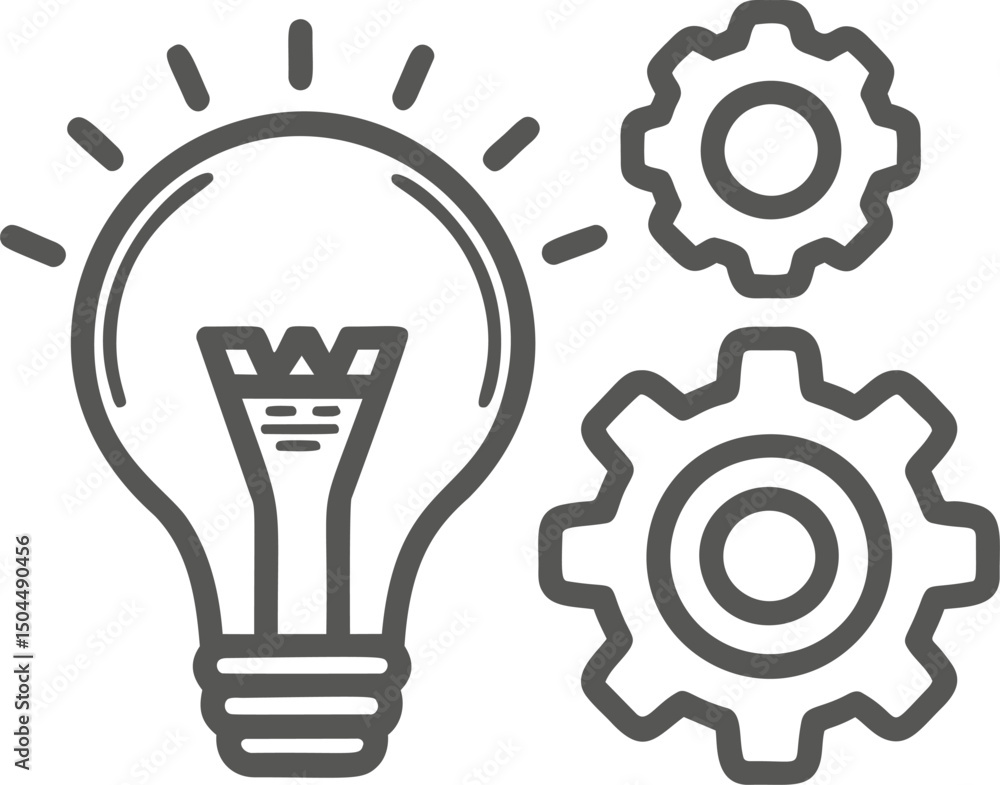 Poster light bulb and gear icons in monochrome representing innovation and engineering. vector illustration