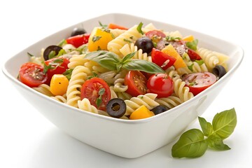 Fresh and colorful italian pasta salad with tomatoes and basil