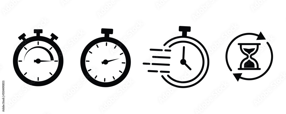 Poster timer icon set. stopwatch sign. watch countdown vector symbol. scheduling, and time management symbo
